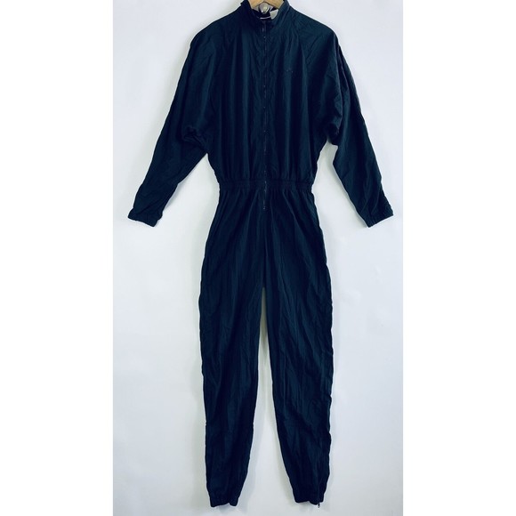Nike Pants - Nike Vintage Black Nylon Long Sleeve Pants Zip Front Jumpsuit Womens Small